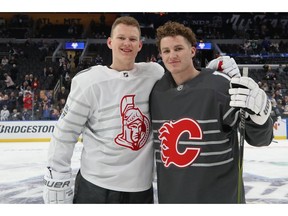 Young Ottawa Senators star Brady Tkachuk and his brother, Calgary Flames forward Matthew Tkachuk, reconnect prior to the 2020 Honda NHL All-Star Game at Enterprise Center on Jan. 25 in St Louis.