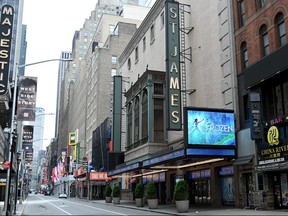The St. James Theater closed during the coronavirus pandemic on April 8, 2020 in New York City. (Jamie McCarthy/Getty Images)