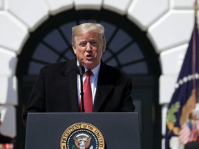 U.S. President Donald Trump speaks during an event celebrating Americas Truckers at the South Lawn of the White House April 16, 2020 in Washington, DC.