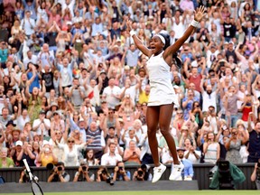Cori Gauff of the U.S. celebrates winning her third round match against Slovenia's Polona Hercog during Wimbledon at All England Lawn Tennis and Croquet Club in London, July 5, 2019. (REUTERS/Toby Melville/File Photo)