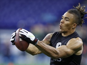 Chase Claypool of Notre Dame runs a drill during the NFL scouting combine in February.