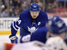 Toronto Maple Leafs forward Auston Matthews (34) waits for the puck to drop on a faceoff against Florida Panthers in the third period at Scotiabank Arena Feb 3, 2020;. Dan Hamilton-USA TODAY