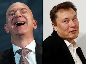 Amazon founder and CEO Jeff Bezos (L) and Tesla CEO Elon Musk are seen in file photos.