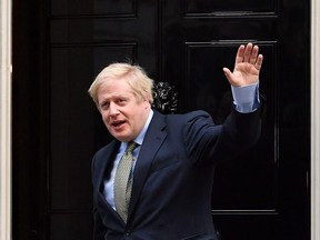 Britain's Prime Minister Johnson returned to Downing Street on Sunday, April 26, 2020, after staying at his country residence Chequers, where he has been recuperating since his release from hospital on April 12, due to being diagnosed with COVID-19.