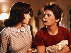 Lorraine (Lea Thompson) and Marty (Michael J. Fox) in a scene from Back to the Future.