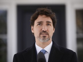 Prime Minister Justin Trudeau addresses Canadians on the COVID-19 pandemic from Rideau Cottage in Ottawa, Tuesday, April 7, 2020.