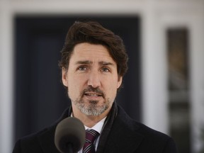 Prime Minister Justin Trudeau addresses Canadians on the COVID-19 pandemic from Rideau Cottage in Ottawa on Wednesday, April 15, 2020.