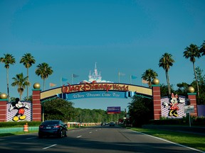 In this file photo taken on June 15, 2016 the entrance to the Walt Disney World theme park is seen in Orlando, Fla.