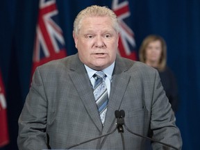 Premier Doug Ford answers questions during the daily briefing at Queen's Park in Toronto on Wednesday, April 29, 2020.