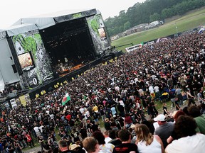 A general view of the main stage during day one of the Download Festival in Donington Park on June 8, 2007, in Donington, England.