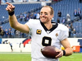 New Orleans Saints quarterback Drew Brees reacts after a win against the Tennessee Titans at Nissan Stadium. (Christopher Hanewinckel-USA TODAY Sports)
