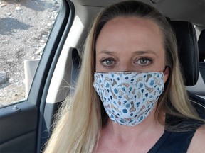 Mindy Vincent, from Salt Lake City, Utah, posted this image of herself with her unusual face mask. (Facebook)