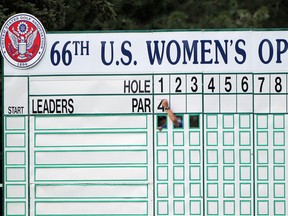 The leader board is prepared for the tournament during a practice round for the 2011 U.S. Women's Open at The Broadmoor on July 6, 2011 in Colorado Springs, Colorado.  (Doug Pensinger/Getty Images)