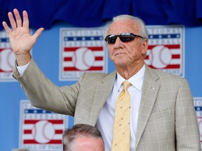 Hall of Famer Al Kaline is introduced during the Baseball Hall of Fame induction ceremony at Clark Sports Center on July 27, 2014 in Cooperstown, N.Y.  (Jim McIsaac/Getty Images)