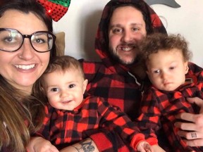 Jonathan and Katie Coelho are pictured with their children Penelope and Braedyn in this photo posted on a GoFundMe campaign.