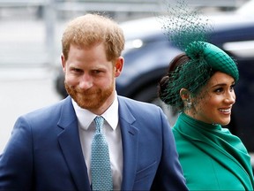 Prince Harry and Meghan, Duchess of Sussex, arrive for the annual Commonwealth Service at Westminster Abbey in London March 9, 2020. (REUTERS/Henry Nicholls/File Photo)