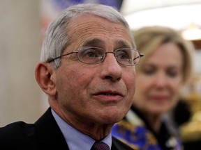National Institute of Allergy and Infectious Diseases Director Dr. Anthony Fauci speaks during a coronavirus response meeting in the Oval Office at the White House in Washington, U.S., April 29, 2020.