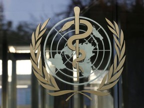A logo is pictured on the World Health Organization (WHO) headquarters in Geneva, Switzerland, November 22, 2017.