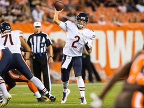 In this Sept. 1, 2016, file photo, Chicago Bears quarterback Bryan Hoyer passes during the first quarter against the Cleveland Browns during a preseason game at FirstEnergy Stadium in Cleveland, Ohio.
