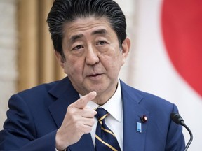 Japan's Prime Minister Shinzo Abe speaks during a press conference at the prime minister's official residence on April 7, 2020 in Tokyo. (Tomohiro Ohsumi/Getty Images)