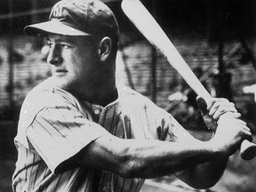In this 1935 file photo, New York Yankees first baseman Lou Gehrig poses with a bat. (AP Photo/File)