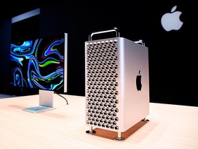 In this file photo taken on June 3, 2019, Apple's new Mac Pro sits on display in the showroom during Apple's Worldwide Developer Conference (WWDC) in San Jose, Calif.