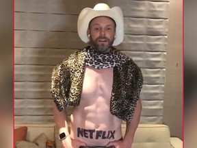 Joel McHale is seen in a video screengrab promoting the eighth episode of the "Tiger King" show on Netflix.