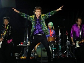 Mick Jagger of the Rolling Stones performs with band members Keith Richards, Charlie Watts and Ronnie Wood during their No Filter U.S. Tour at Rose Bowl Stadium in Pasadena, Calif., Aug. 22, 2019.