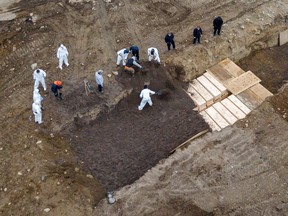 Drone pictures show bodies being buried on New York's Hart Island amid the coronavirus outbreak April 9, 2020. (REUTERS/Lucas Jackson)