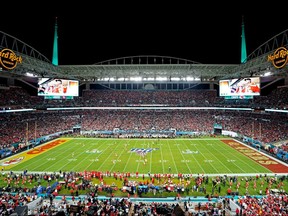 An overall view during the opening kick of Super Bowl LIV between the San Francisco 49ers and the Kansas City Chiefs at Hard Rock Stadium. (Kirby Lee-USA TODAY Sports)