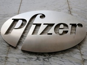 The Pfizer logo is seen at their world headquarters in Manhattan, New York, U.S., August 1, 2016.