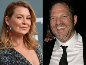Ellen Pompeo and Harvey Weinstein are seen in file photos,