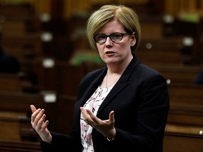 Minister of Employment, Workforce Development and Disability Inclusion Carla Qualtrough speaks in the House of Commons as legislators convene to give the government power to inject billions of dollars in emergency cash to help individuals and businesses through the economic crunch caused by the COVID-19 outbreak, on Parliament Hill in Ottawa on April 11, 2020.