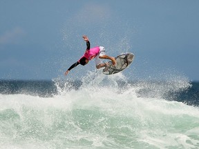 Tamaroa McComb of Tahiti competes in the Boys Under 18 division final during the Quiksilver ISA World Junior Surfing Championships at Piha Beach on January 28, 2010 in Auckland, New Zealand.