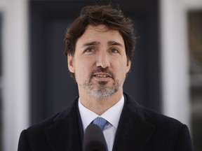 Prime Minister Justin Trudeau addresses Canadians on the COVID-19 pandemic from Rideau Cottage in Ottawa on Tuesday, April 7, 2020. (THE CANADIAN PRESS/Sean Kilpatrick)