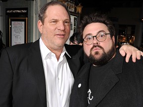 Executive producer Harvey Weinstein and writer/director Kevin Smith arrive at the "Zack and Miri Make a Porno" premiere held at Grauman's Chinese Theater on Oct. 20, 2008, in Los Angeles.