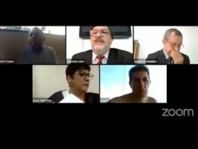 Judge Carmo Antonio de Souza, bottom right, appears in a Zoom chat with four other judges. (Newsflash screengrab)