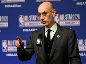 NBA commissioner Adam Silver speaks to the media during a news conference at all-star weekend.