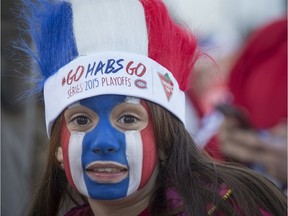 Canadiens fan Maria Mollineda wears bleu-blanc-rouge at Fan Jam before playoff game against the Ottawa Senators at the Bell Centre in Montreal on April 15, 2015.