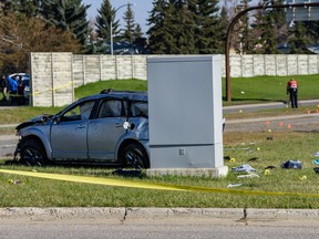 Police are investigating the scene of a fatal accident on the corner of 16 Avenue and 52 Street N.E. Wednesday, May 13, 2020.