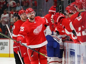Mike Green of the Detroit Red Wings celebrates a goal earlier this season.