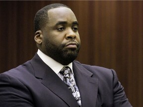 Former Detroit Mayor Kwame Kilpatrick appears in Wayne County Circuit Court for his sentencing Oct. 28, 2008, in Detroit.