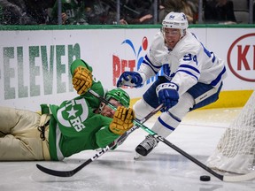 Toronto Maple Leafs defenceman Tyson Barrie chases the puck against the Dallas Stars earlier this year.