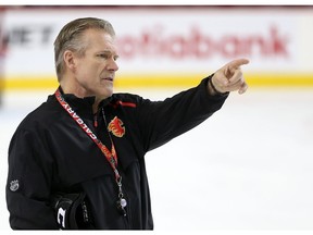 Calgary Flames interim head coach Geoff Ward is pictured during practice on Jan. 27, 2020.