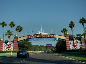 In this file photo taken on June 15, 2016 the entrance to the Walt Disney World theme park is seen in Orlando, Florida.