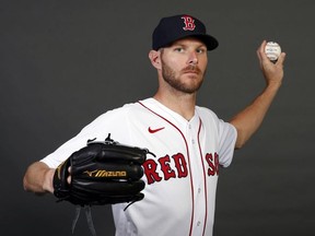 Boston Red Sox player Chris Sale poses for a photo during media day.