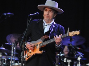 In this file photo taken on July 22, 2012, Bob Dylan performs during the Vieilles Charrues music festival in Carhaix-Plouguer, France.
