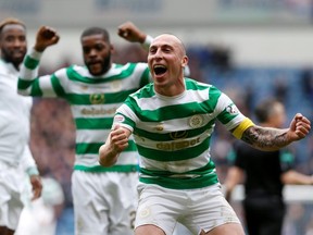 Celtic’s Scott Brown celebrates after a game against Rangers in Glasgow March 11, 2018.