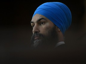 NDP Leader Jagmeet Singh listens to a question during a news conference, Wednesday, May 13, 2020 in Ottawa.