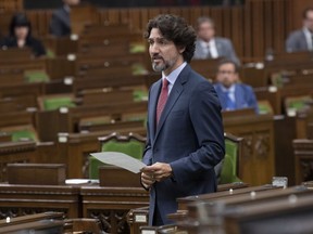 Prime Minister Justin Trudeau responds to a question during Question Period in the House of Commons on Parliament Hill Tuesday May 26, 2020 in Ottawa.